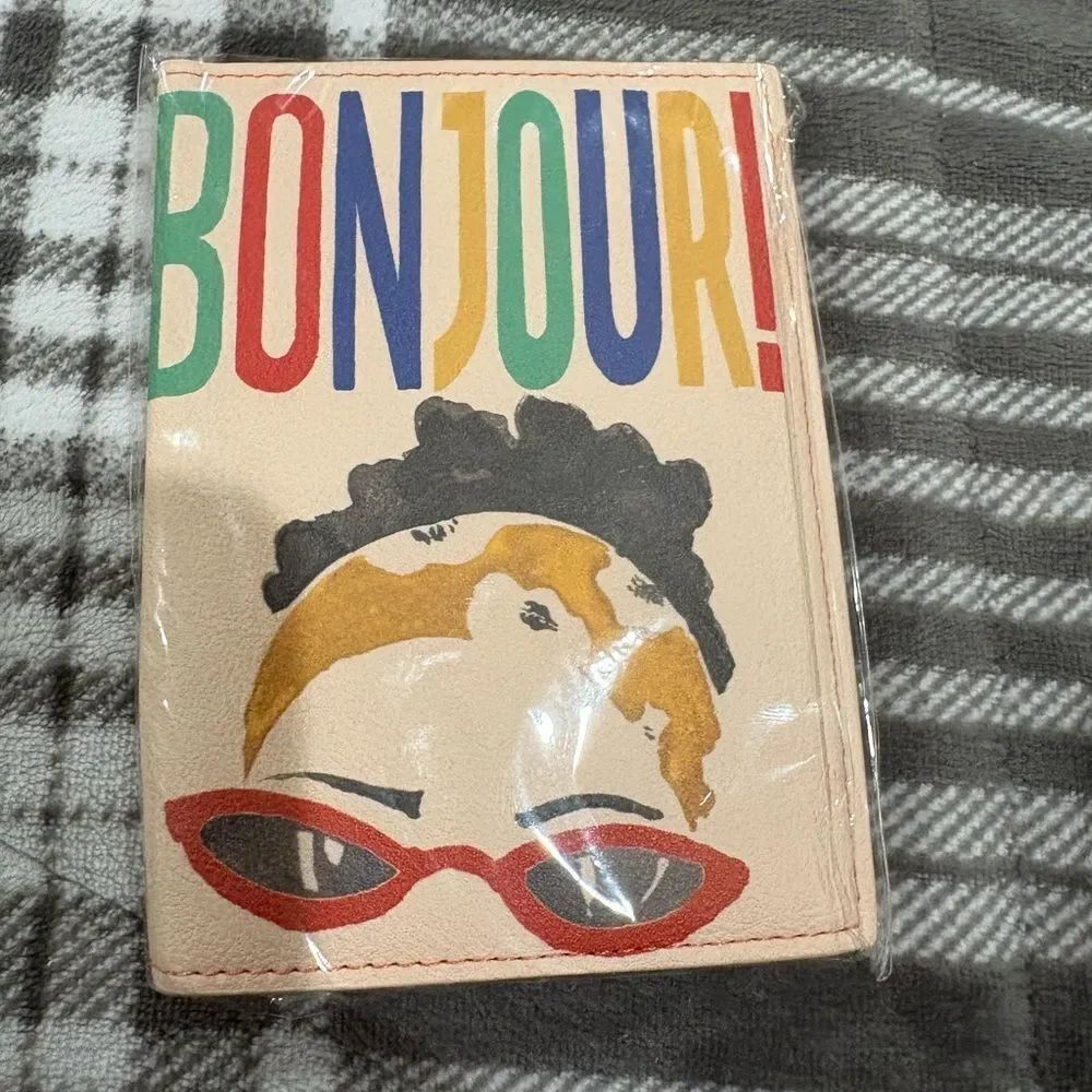 Anthropologie 'BONJOUR' Multicolor Graphic Passport Wallet - Cream Base